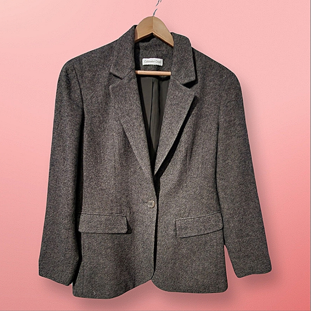 Gorgeous Wool Blend Brown Herringbone Tweed Blazer Jacket. Coldwater Creek L/XL